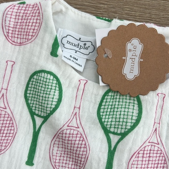 Mudpie Baby Girl Cotton Tennis Seersucker Romper Longall 6-9 months - Picture 3 of 6